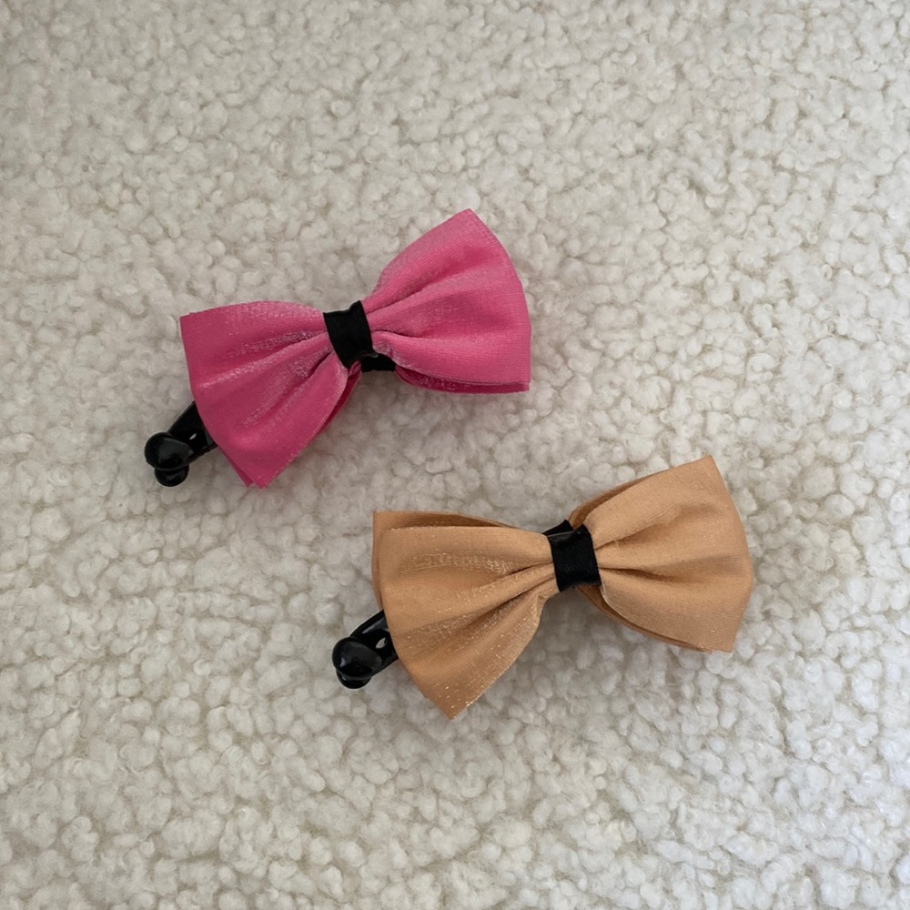 Gold and Pink Ribbon Bow Hair Clip
